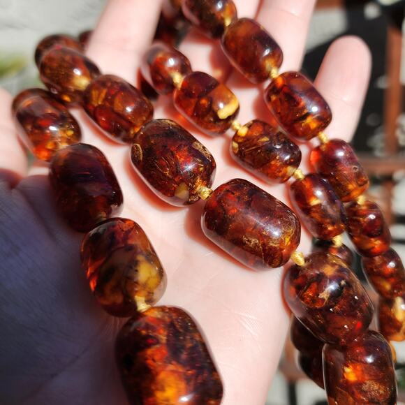 Vtg Baltic Amber Necklace Cognac Natural Inclusions Graduated Bead 28" 104 Grams - Picture 9 of 15